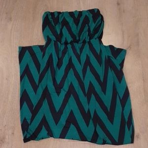 Navy & Teal Stretchy Chevron Strapless Maxi Dress